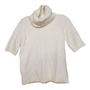 Anthropologie wool blend short sleeve turtleneck sweater medium cream 036